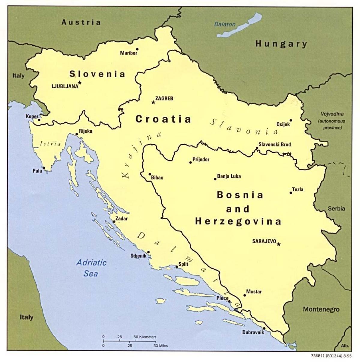 karta Bosni i Hercegovini i u susjednim zemljama
